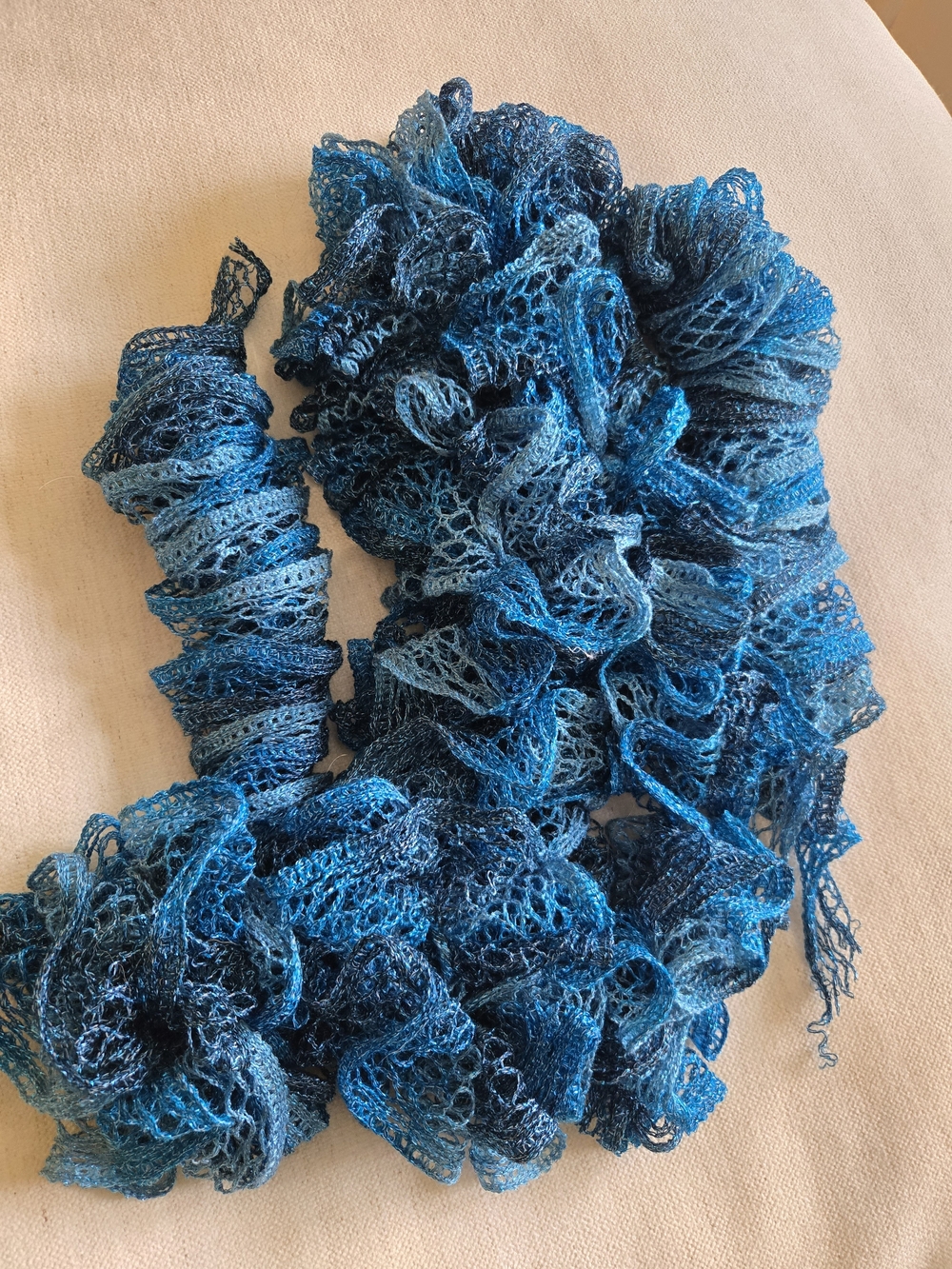 Blue Ruffled Hand Knit Fashion Scarf - Women Accessories